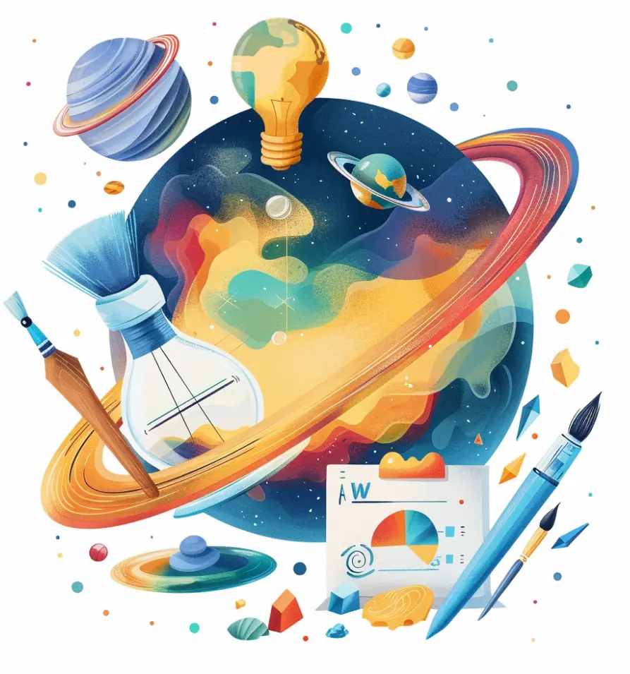 planet_with_hour_glass_paint_brush_color_chart_pen1