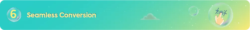Seamless Conversion, with an icon of a hand clicking on a digital interface.