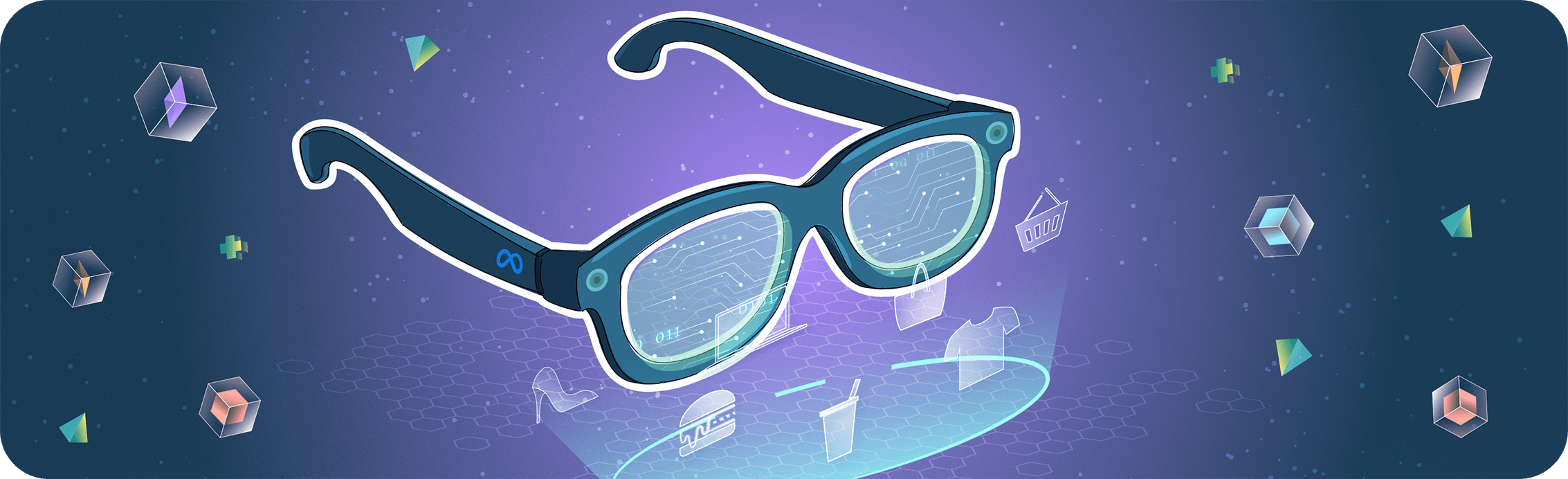 Meta AI glasses transforming digital marketing with augmented reality and shopping icons