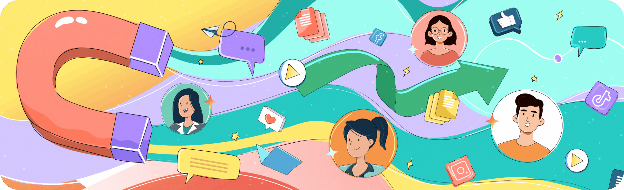 A large magnet symbolizing a content strategy that attracts high-ticket clients through engaging articles, videos, and social media.