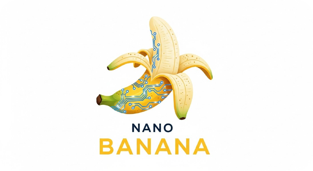 The Nano Banana logo, which shows a peeled yellow banana revealing a blue and gold electronic circuit board inside instead of fruit.