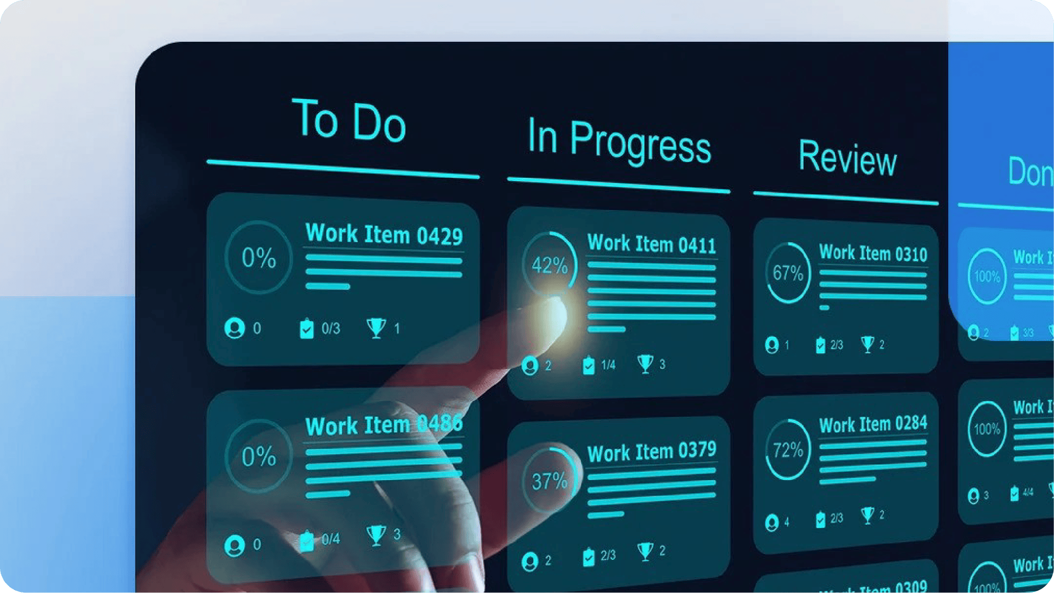 A digital project management board showing the streamlined workflow of a creative agency, accelerating time-to-market.
