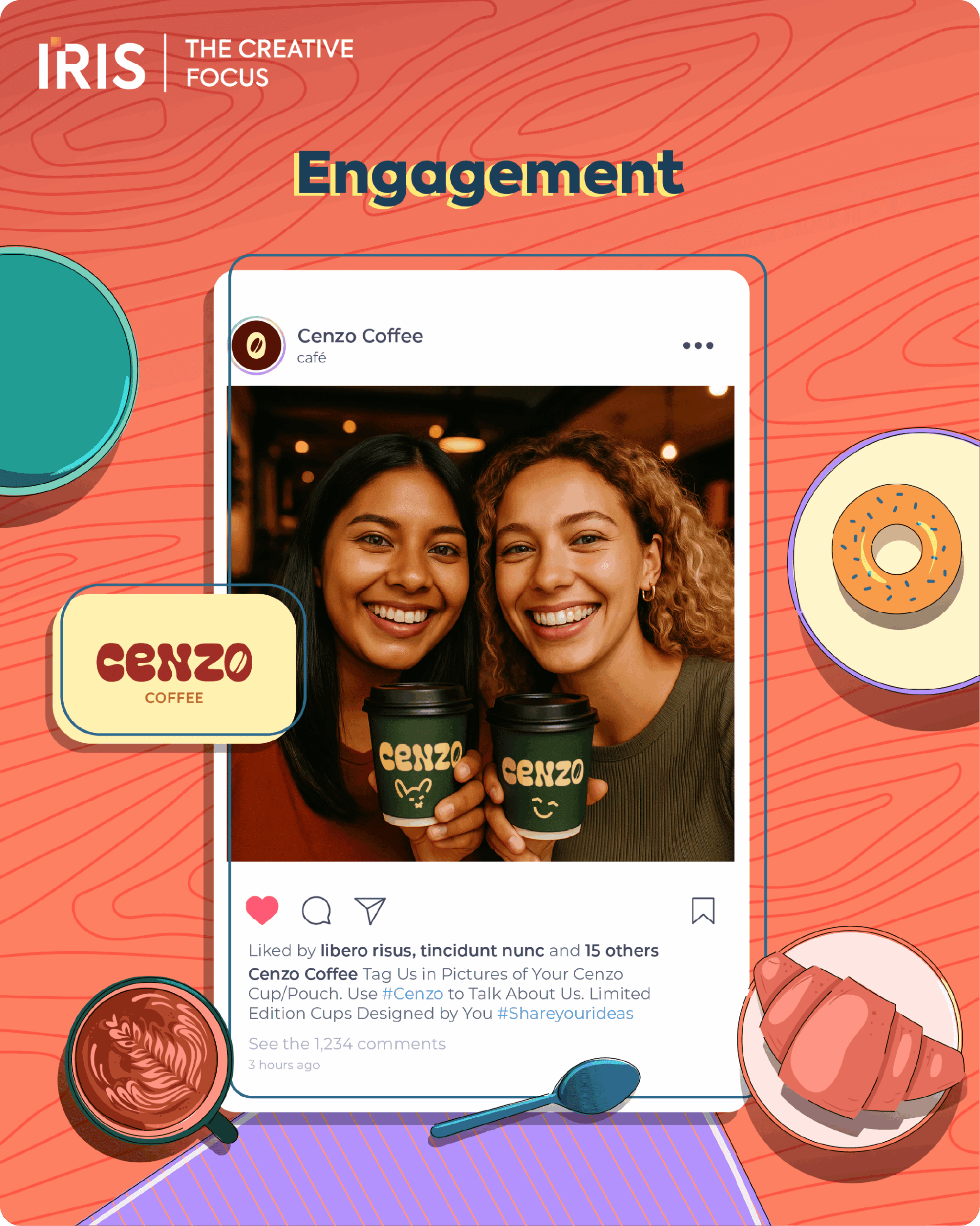 A mockup of an Instagram post demonstrating how IRIS creative agency drives customer engagement through digital content marketing.