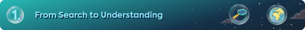 Header banner reading 1. From Search to Understanding illustrating the shift in AI search.