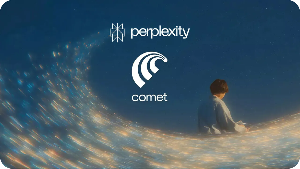 Digital artwork featuring Perplexity and Comet logos symbolizing the new AI browser interface.