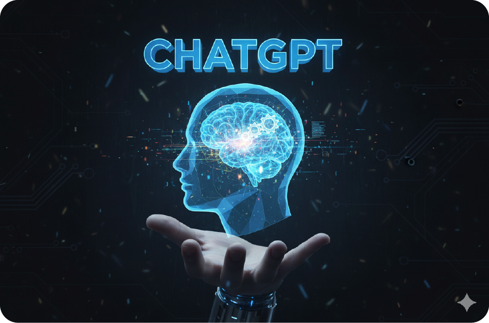 Digital illustration of a human brain with gears representing ChatGPT artificial intelligence.