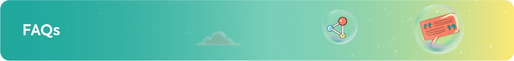 Teal and yellow gradient banner with the text "FAQs" featuring icons of connected nodes and a speech bubble with quotation marks, representing the frequently asked questions section of the blog.