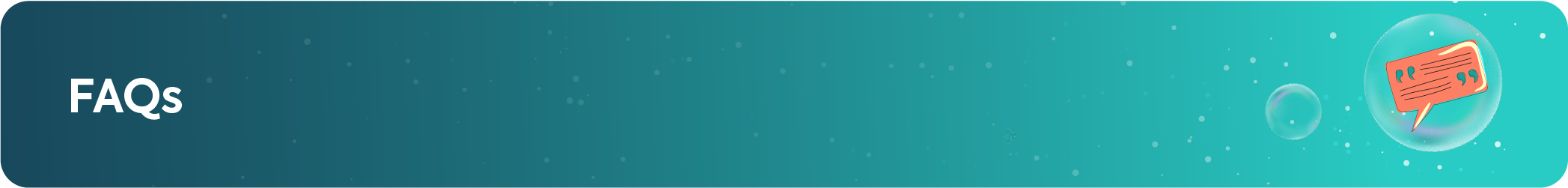FAQ section header on a teal background with a speech bubble icon representing frequently asked questions about AI creative services