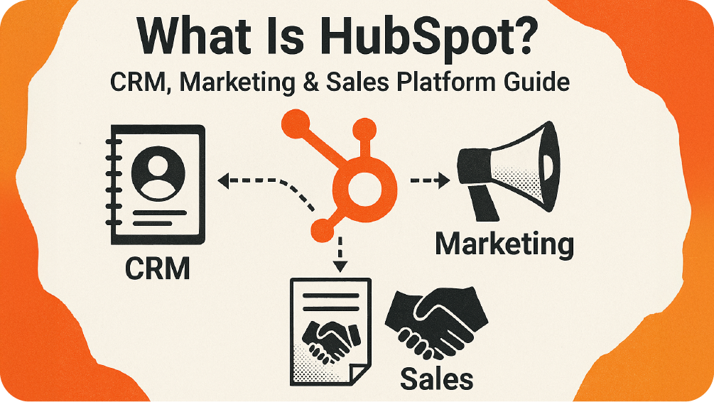 Visual guide explaining HubSpot as a unified platform for CRM, marketing, and sales growth.
