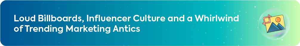Modern marketing banner discussing influencer culture and trending marketing antics with a scenic photo icon.