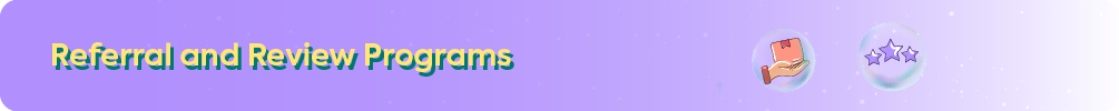 SaaS referral and review programs header with a hand holding a gift box and star rating icons.
